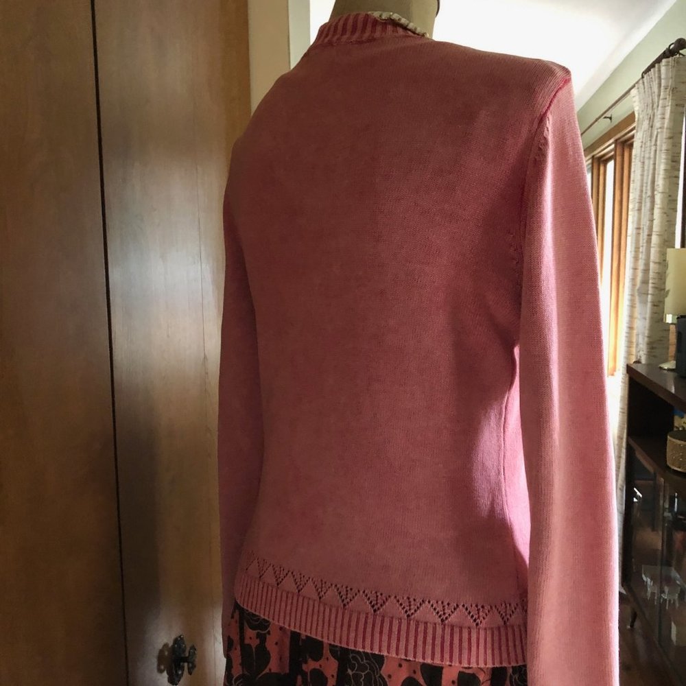 Coral Pink Beaded & Embroidered Bohmean Cotton Sweater - Picture 13 of 15